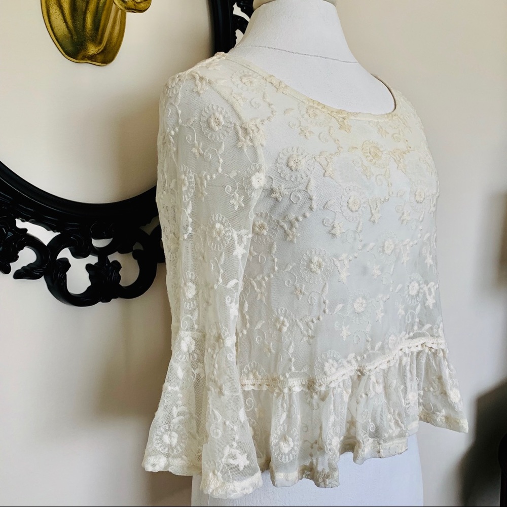 Others Follow Cream Lace Top with Ruffle Sleeves - Picture 2 of 5